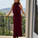Nopal | Bezramenné midi šaty s drapovaným výstřihem