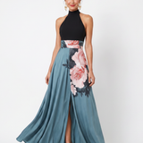 Olympas | Halter-Bodice Květinové Maxi Šaty